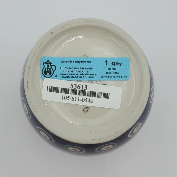 Polish Pottery Peacock Leaves Jar with Lid Peacock Sugar Bowl Small Lidded Jar - Picture 7 of 8